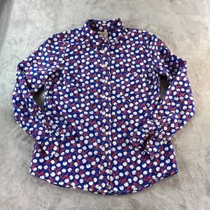 Gap Fitted Boyfriend Shirt S Blue Red White Cherry Print Long Sleeve Statement